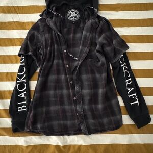 Blackcraft Men's Black Plaid Hoodie Shirt